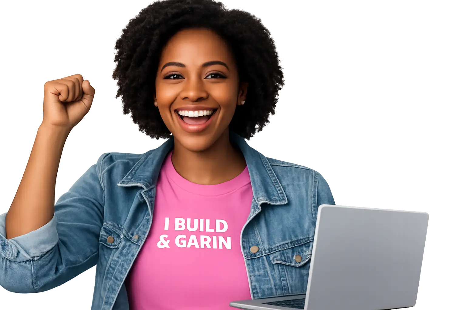 Smiling Nigerian entrepreneur holding a laptop