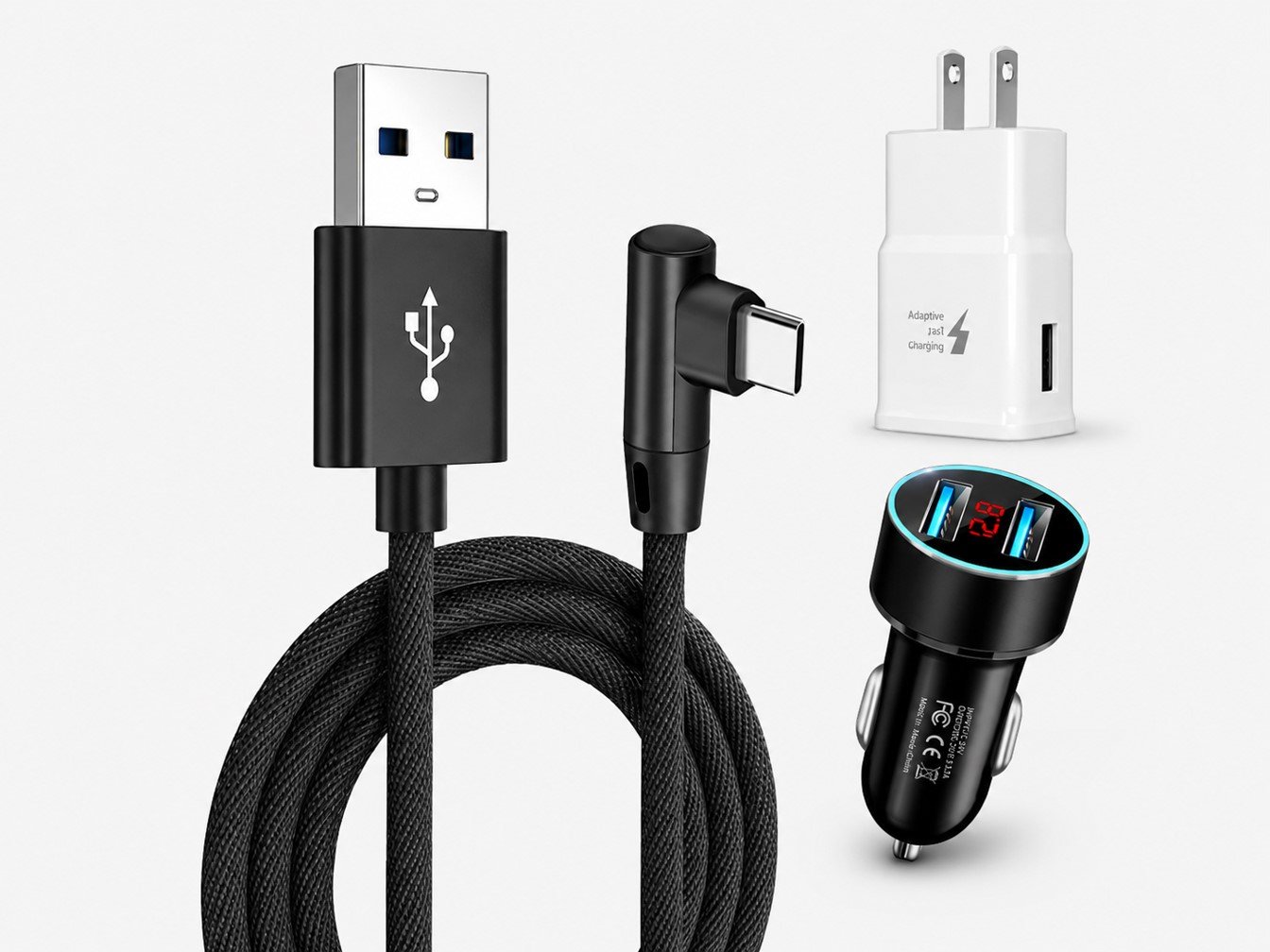 Fast Charger Adapter With Type-C iPhone and Micro USB Cable